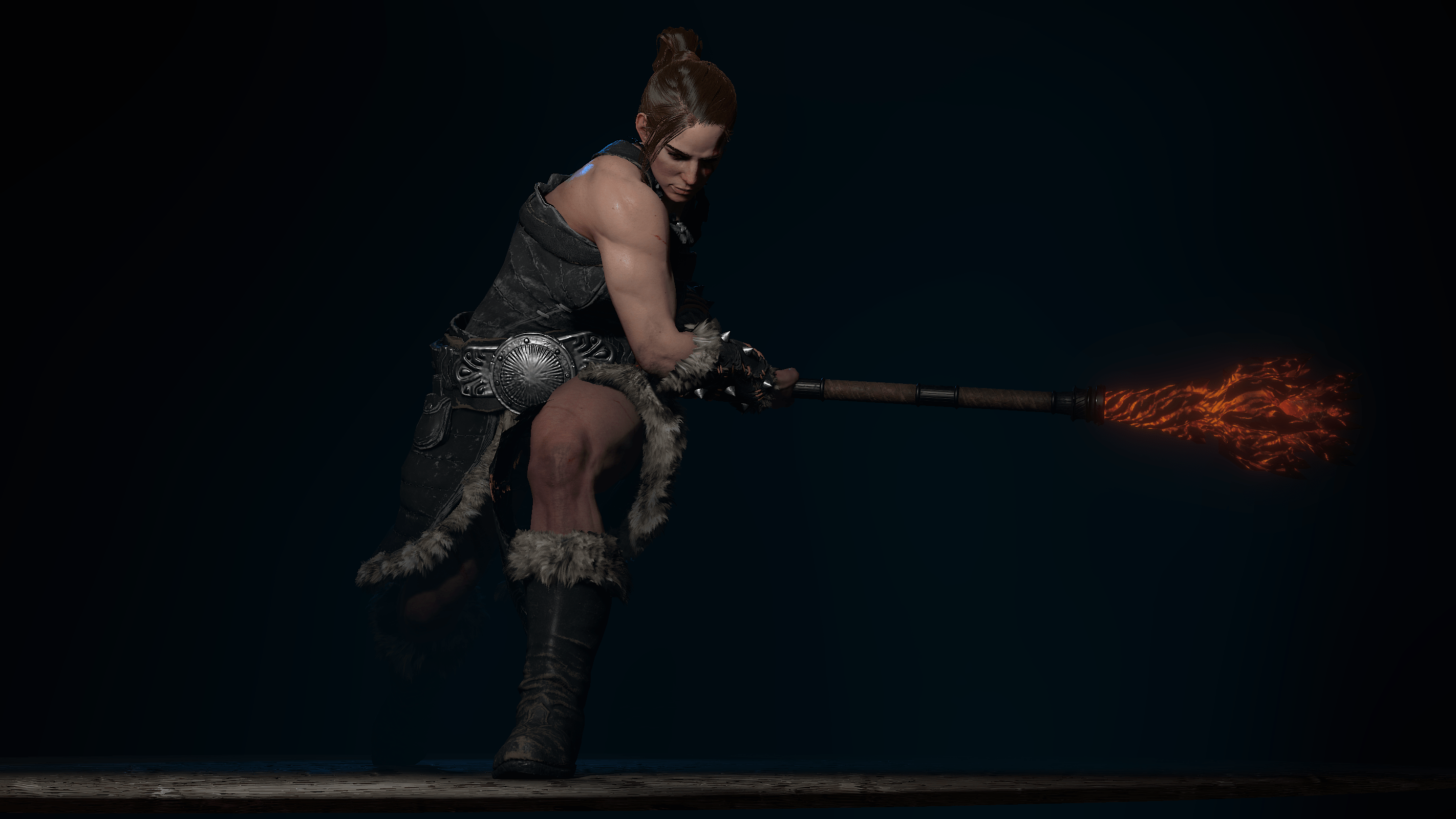 Diablo 4’s Barbarian swinging their weapon in the dark