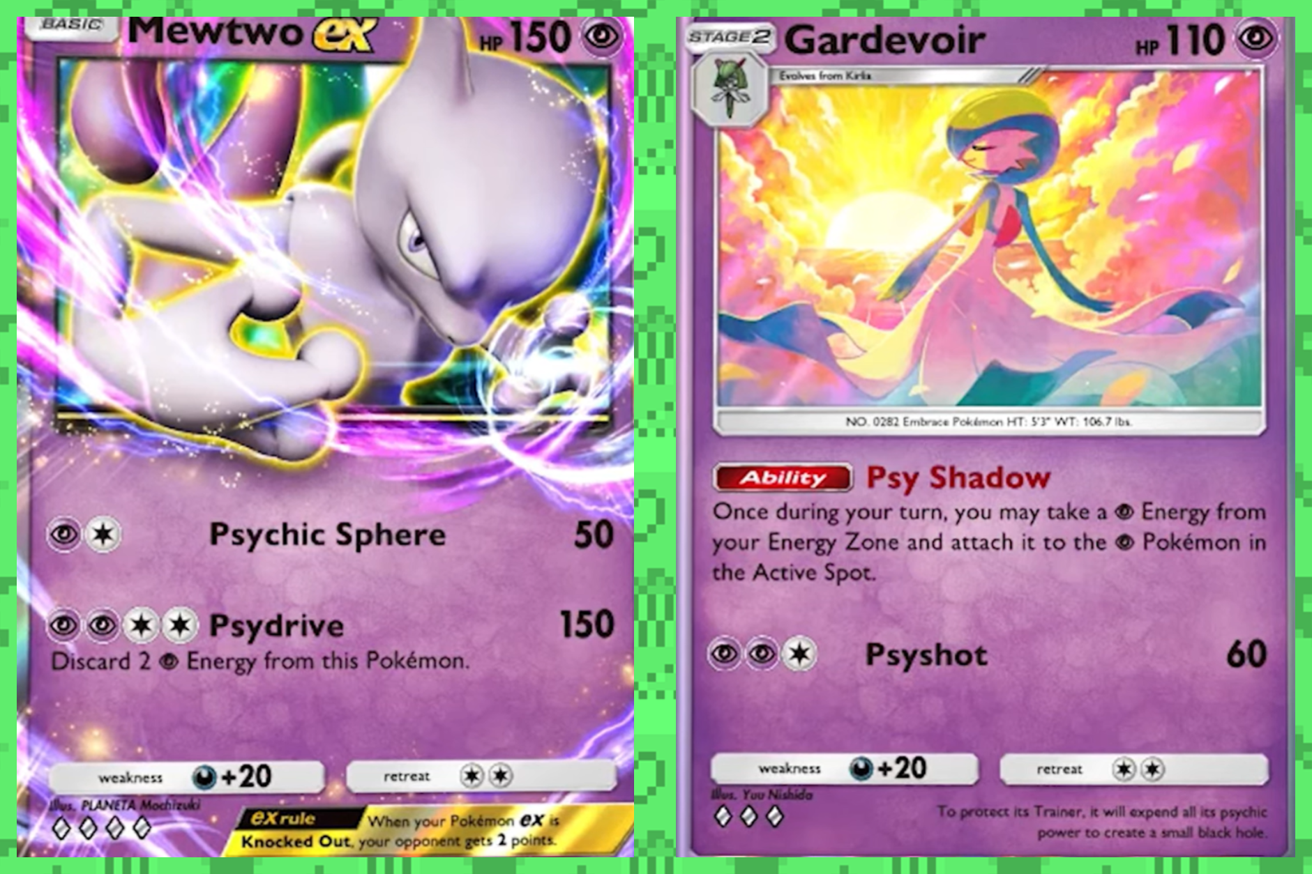 Mewtwo ex card next to Gardevoir card
