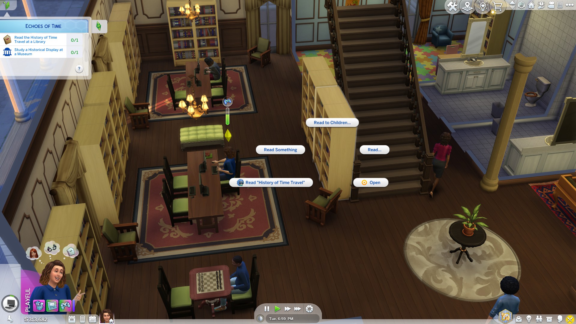 An image showing Sims at the library in The Sims 4.