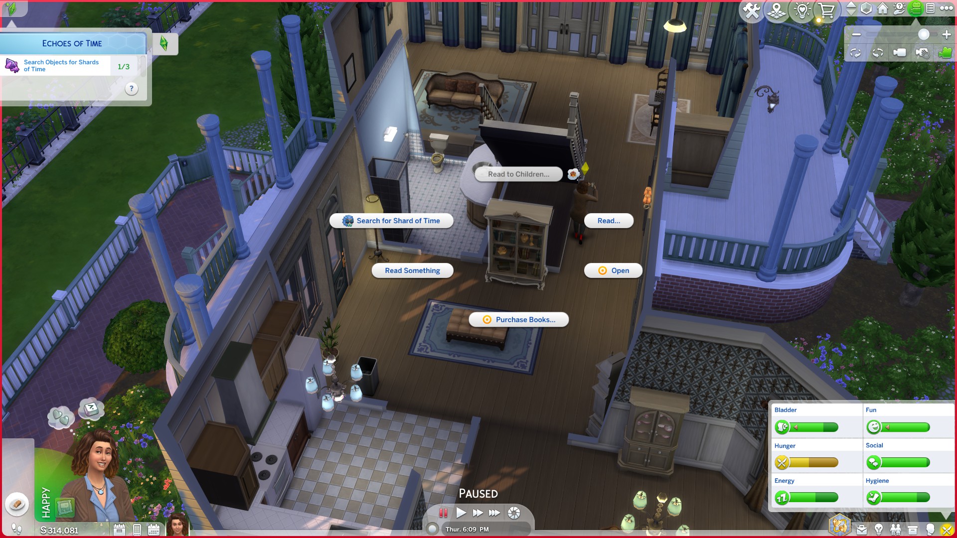 An image showing a book shelf in The Sims 4.
