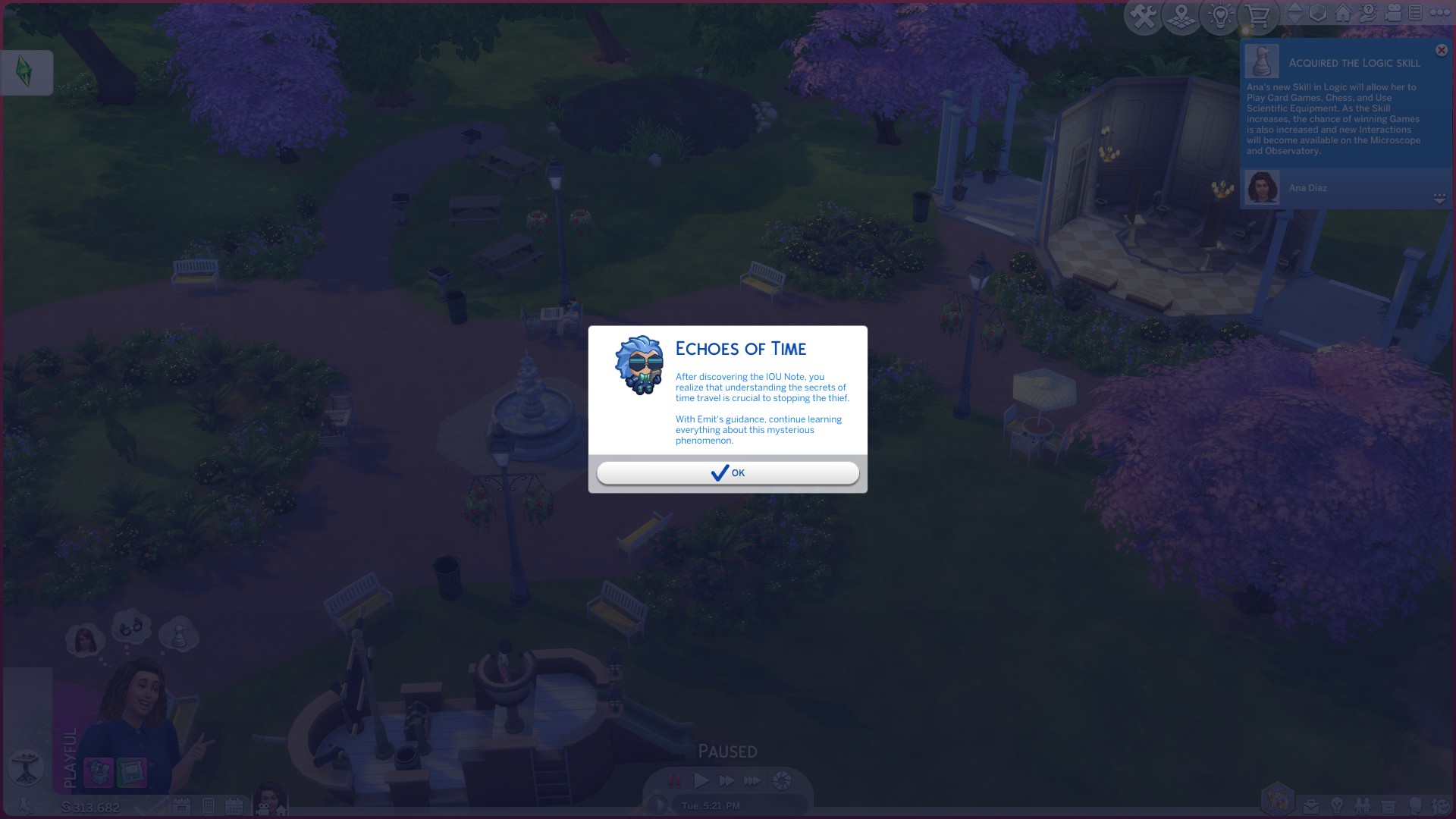 An image showing a popup window for a quest in The Sims 4.