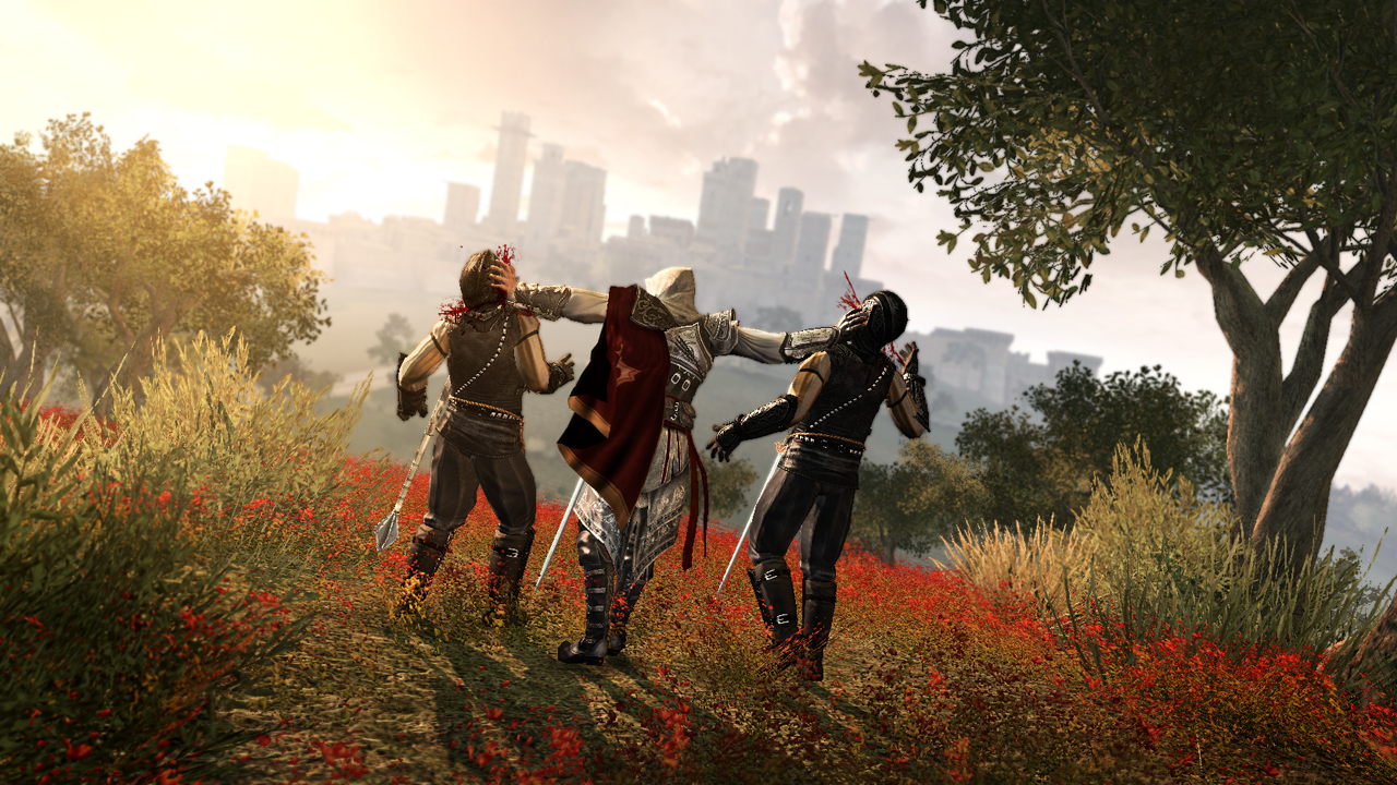 Ezio takes friends to his favorite flower garden in 2009’s Assassin’s Creed 2, stabbing them in the head