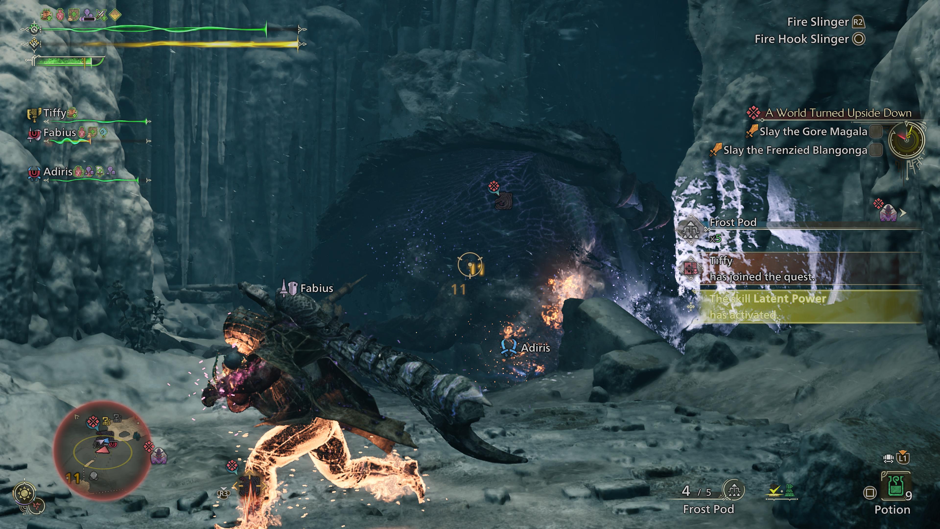 the hunter sets some distance between him and gore magala to replenish his health