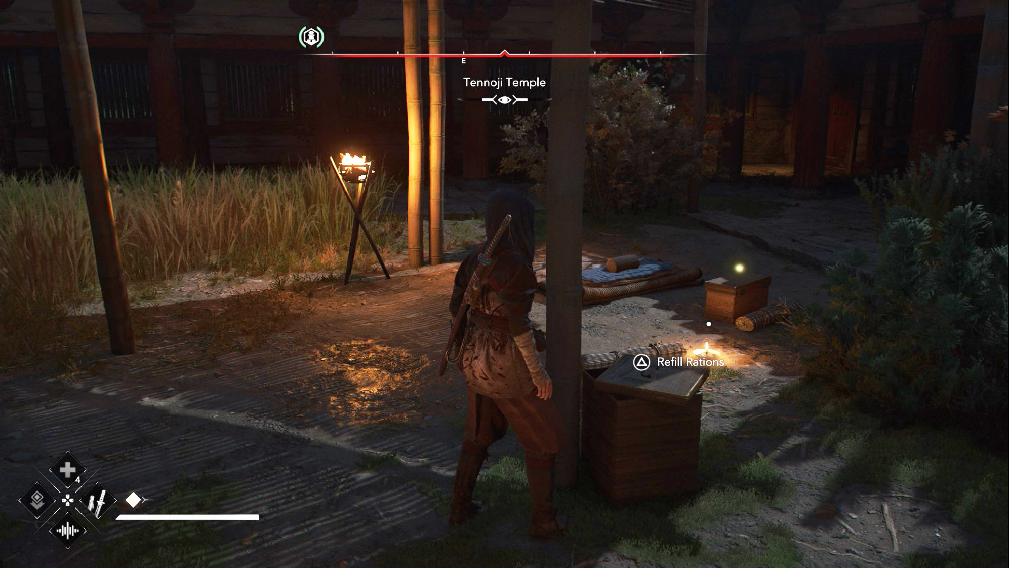 Naoe approaches a ration box in Assassin’s Creed Shadows