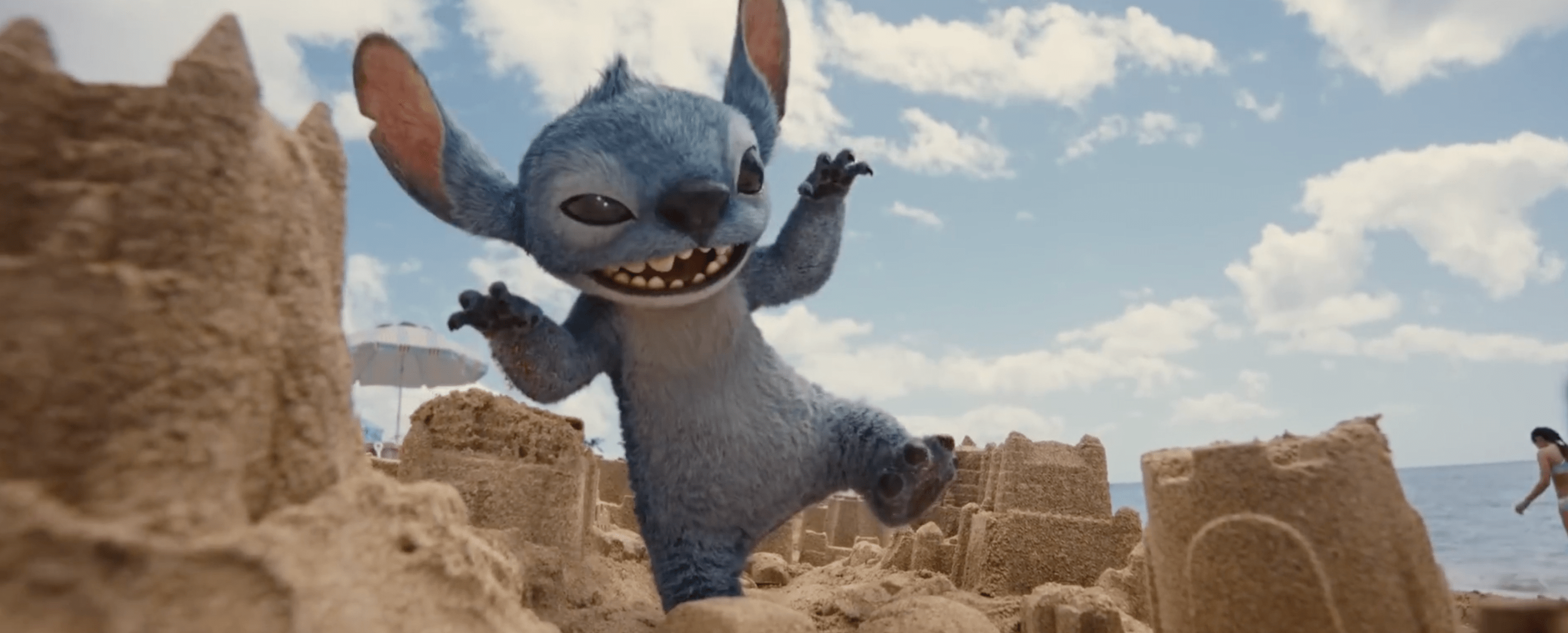 A CG Stitch destroys a castle of sand in the live-action Lilo & Stitch