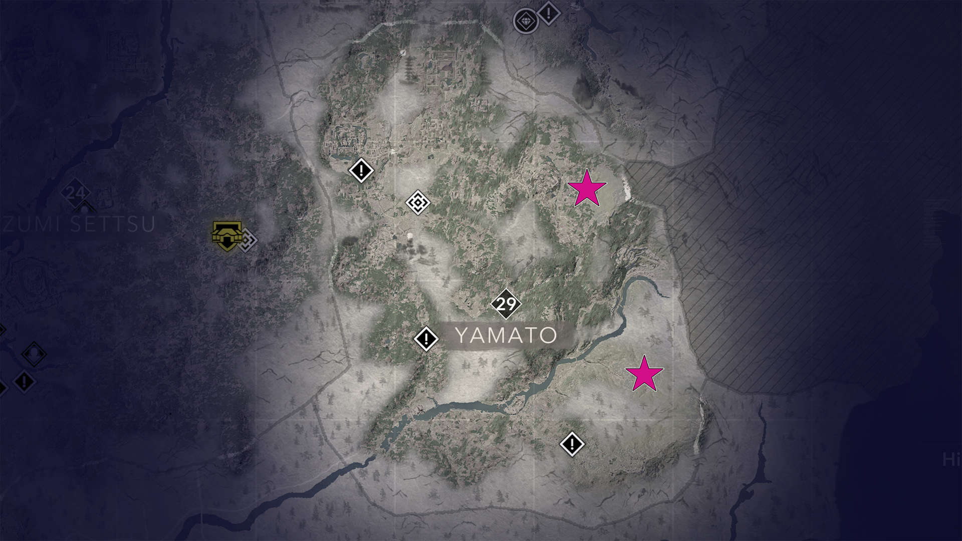 A map shows all Yamato Kuji-kiri locations in AC Shadows.