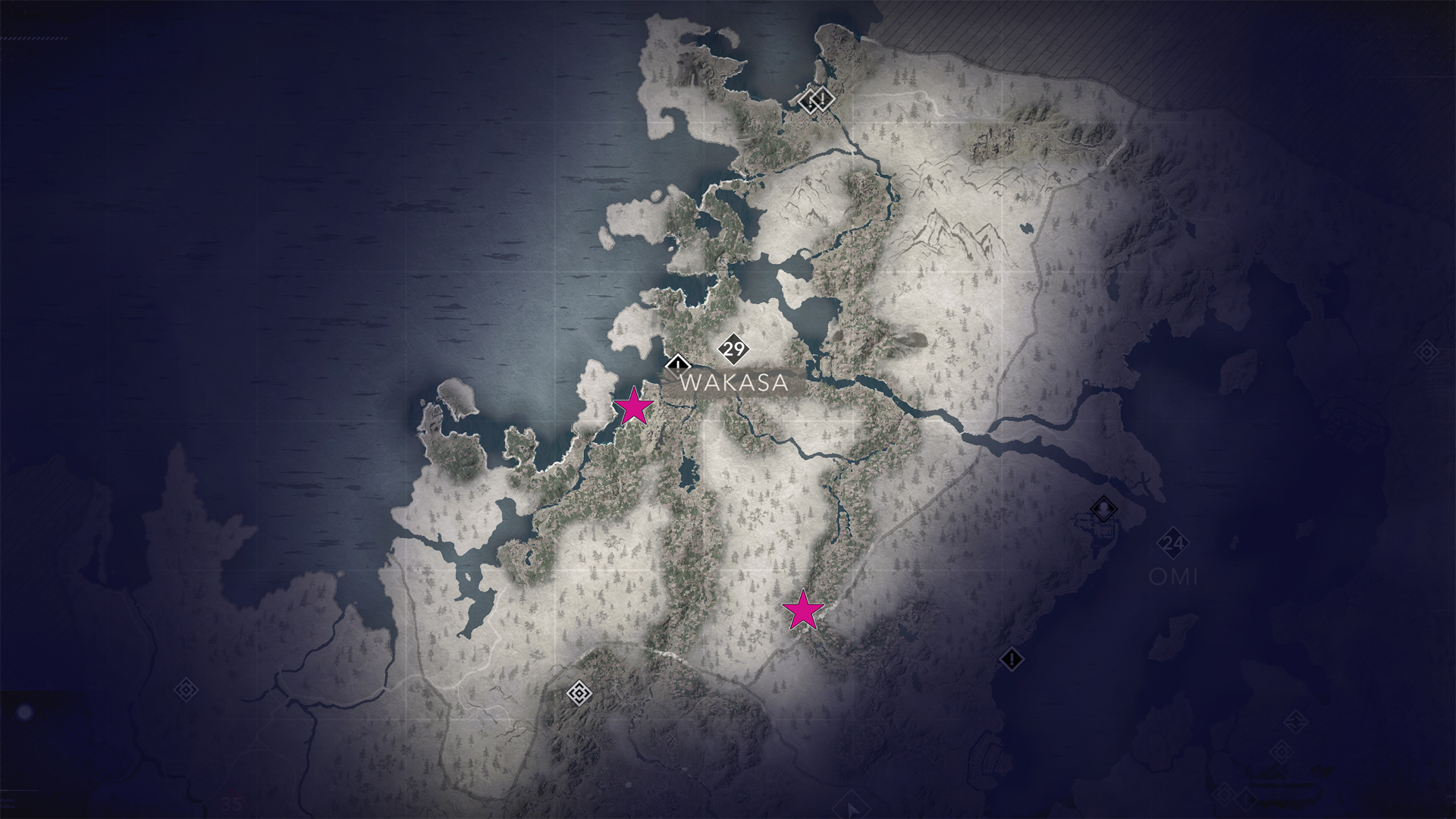 A map shows all Wakasa Kuji-kiri locations in AC Shadows.