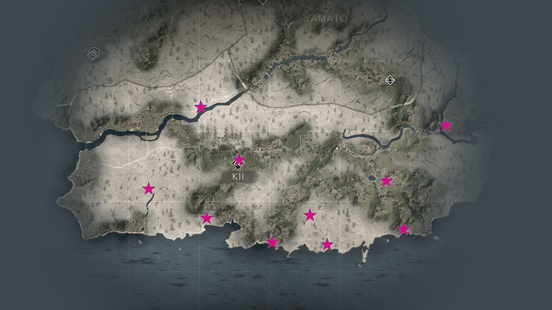A map shows Kii Jizo Statues in AC Shadows