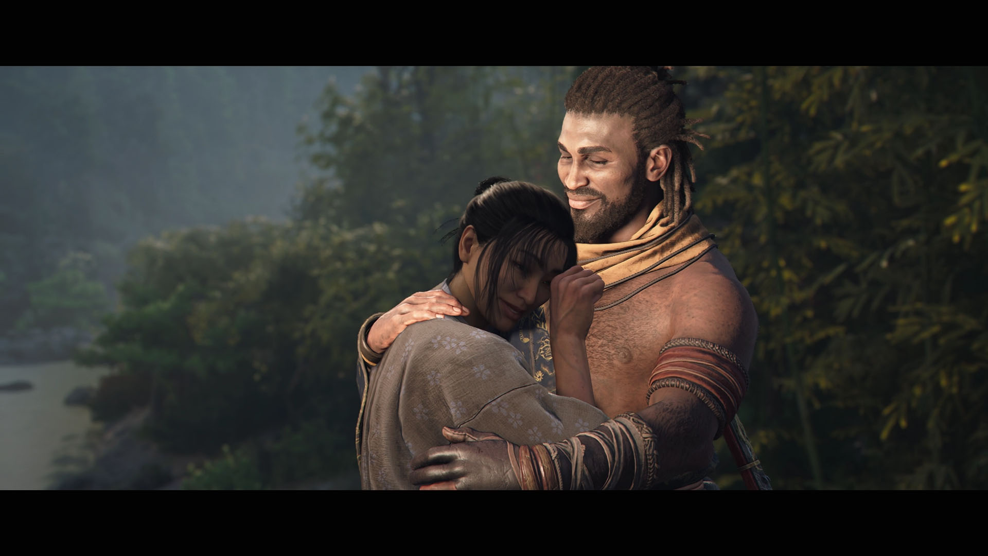 Yasuke hugs Rin for romance in AC Shadows