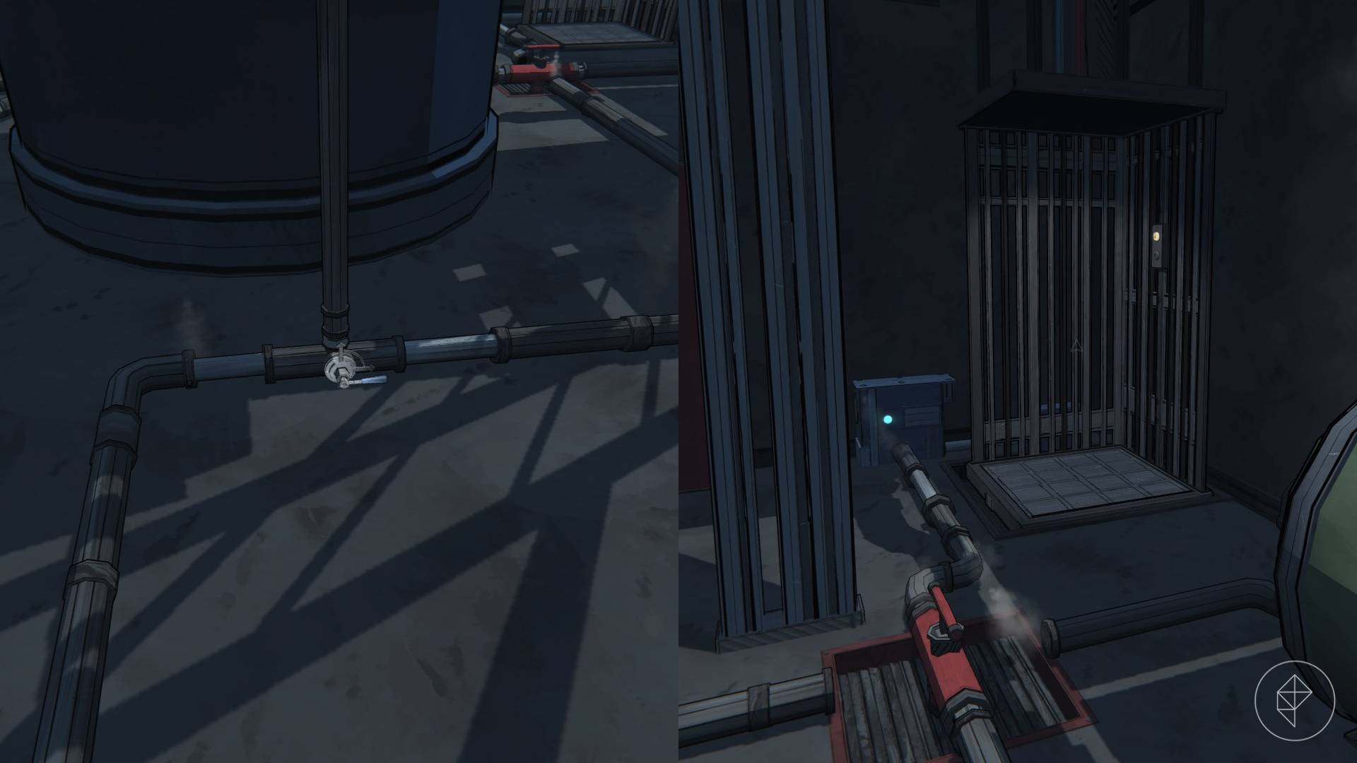 A small hand lever and an elevator found in the Boiler Room of Blue Prince.