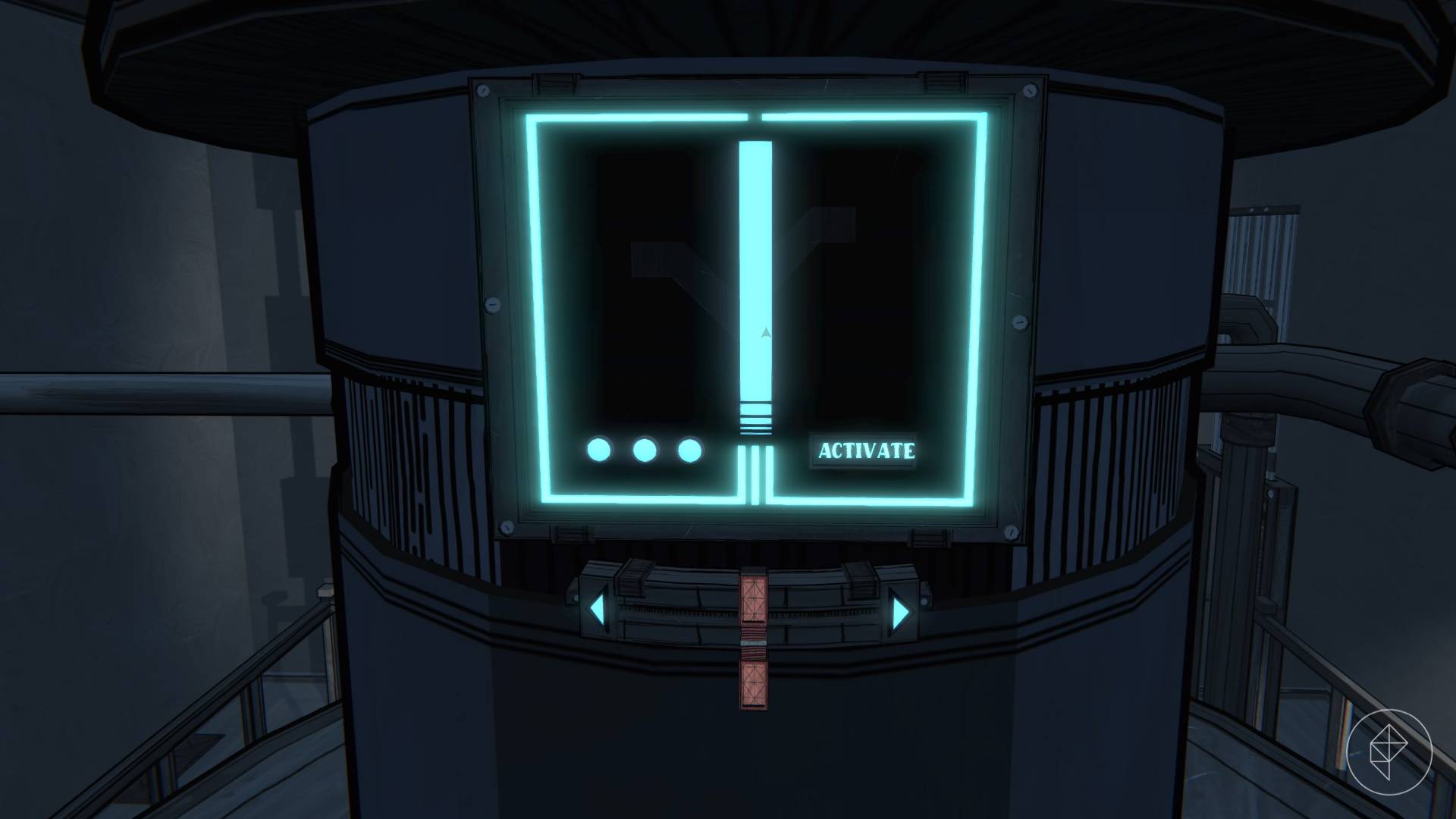 The activated Boiler Room control panel glowing blue in Blue Prince.
