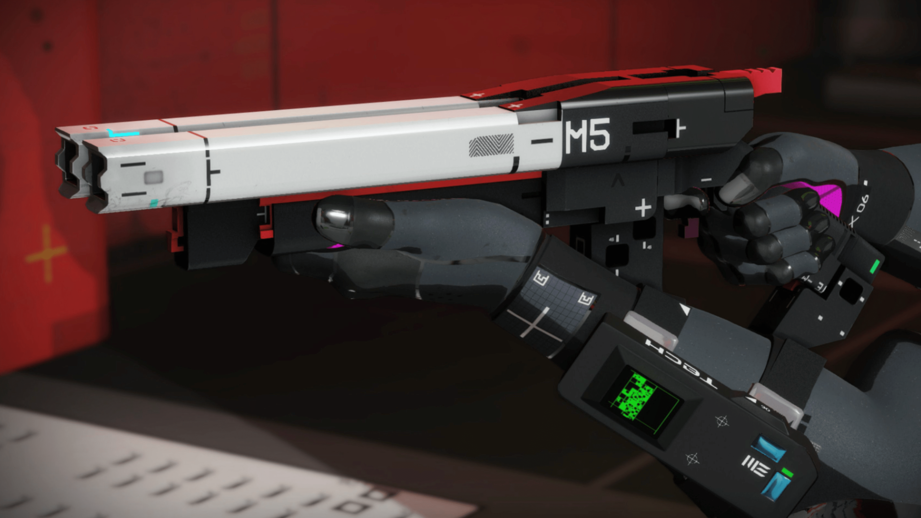 A Runner holds a double barrel shotgun in Marathon