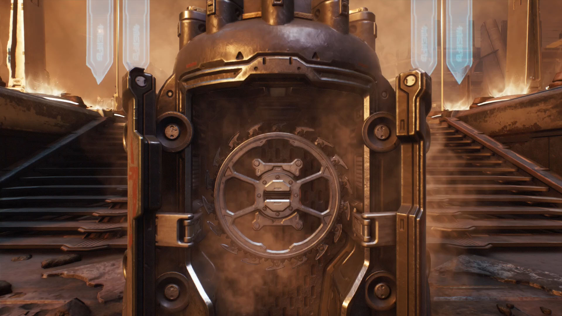 A mid-sized capsule opened showing a saw which is meant to be plugged to the shield you can use in Doom: The Dark Ages