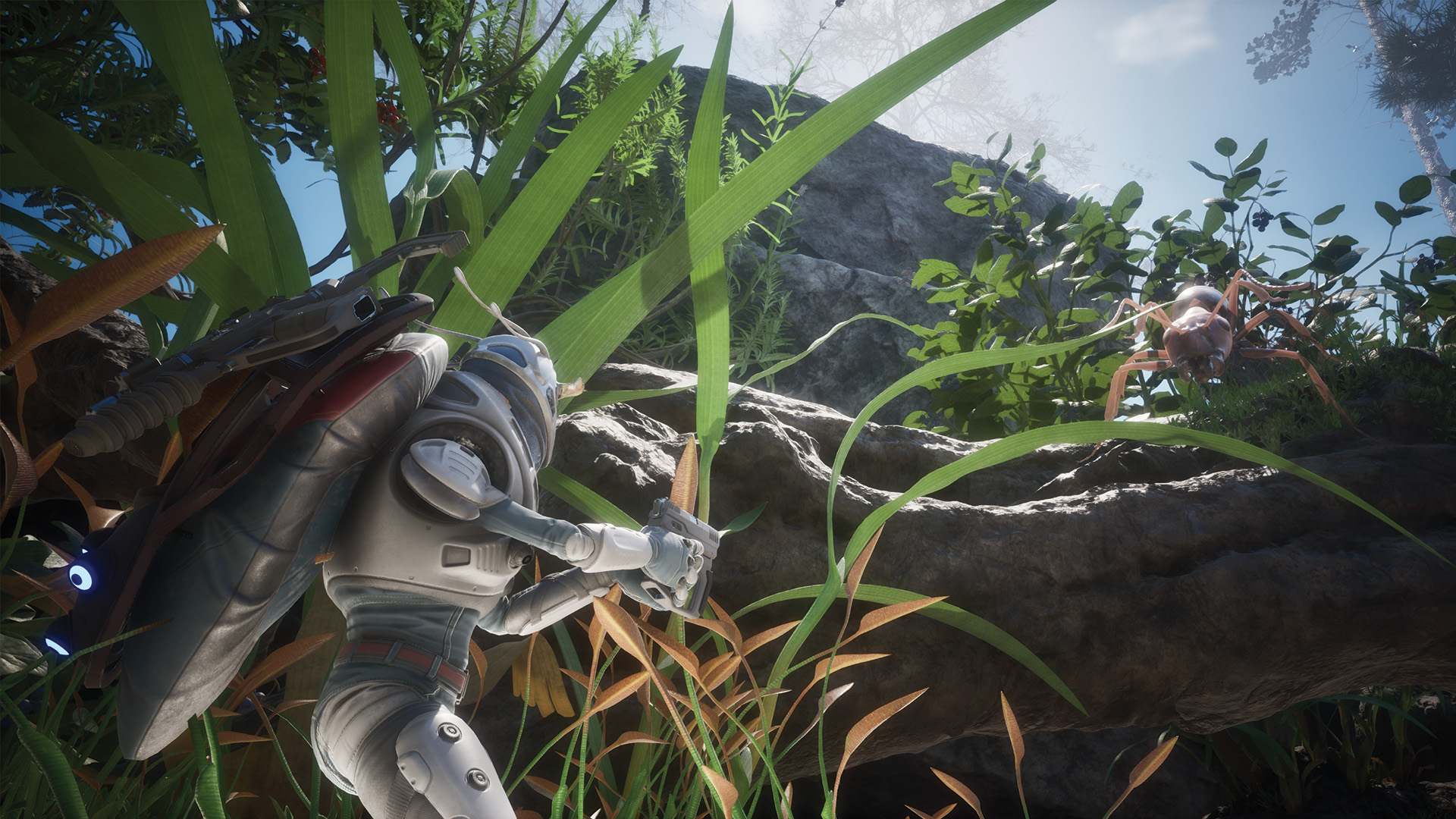 A tiny alien guy with a gun in a stand off with an ant in Infinitesimals