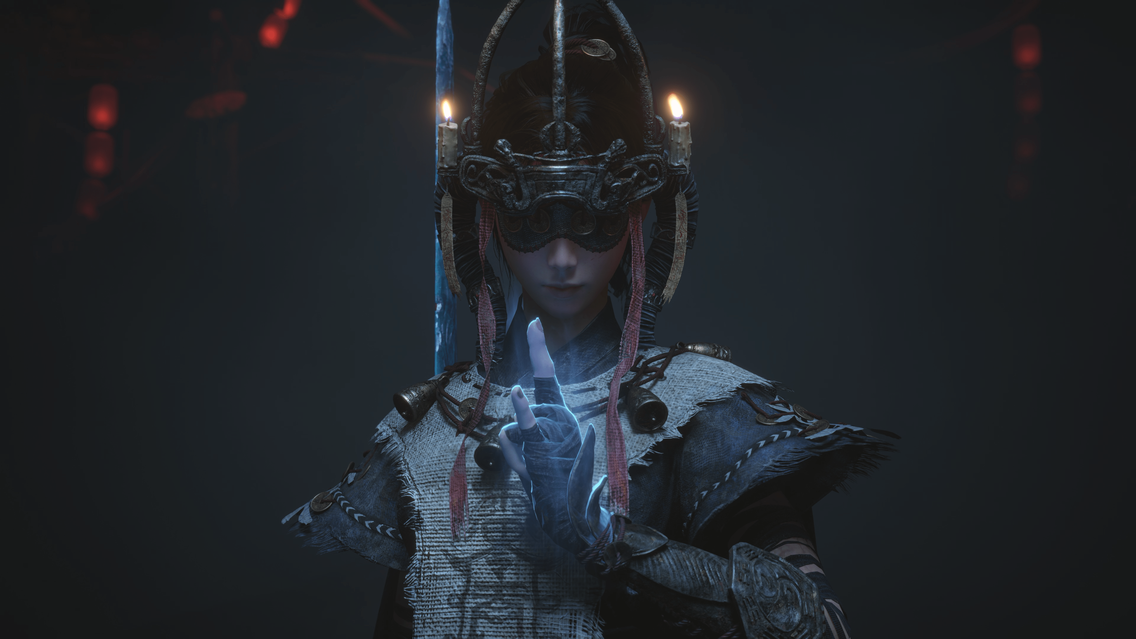 Wuchang wearing a cool costume and preparing a spell in Wuchang Fallen Feathers.