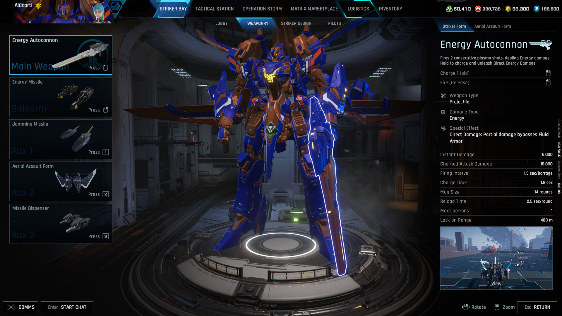 A Mecha Break screenshot showing the Skyraider Striker