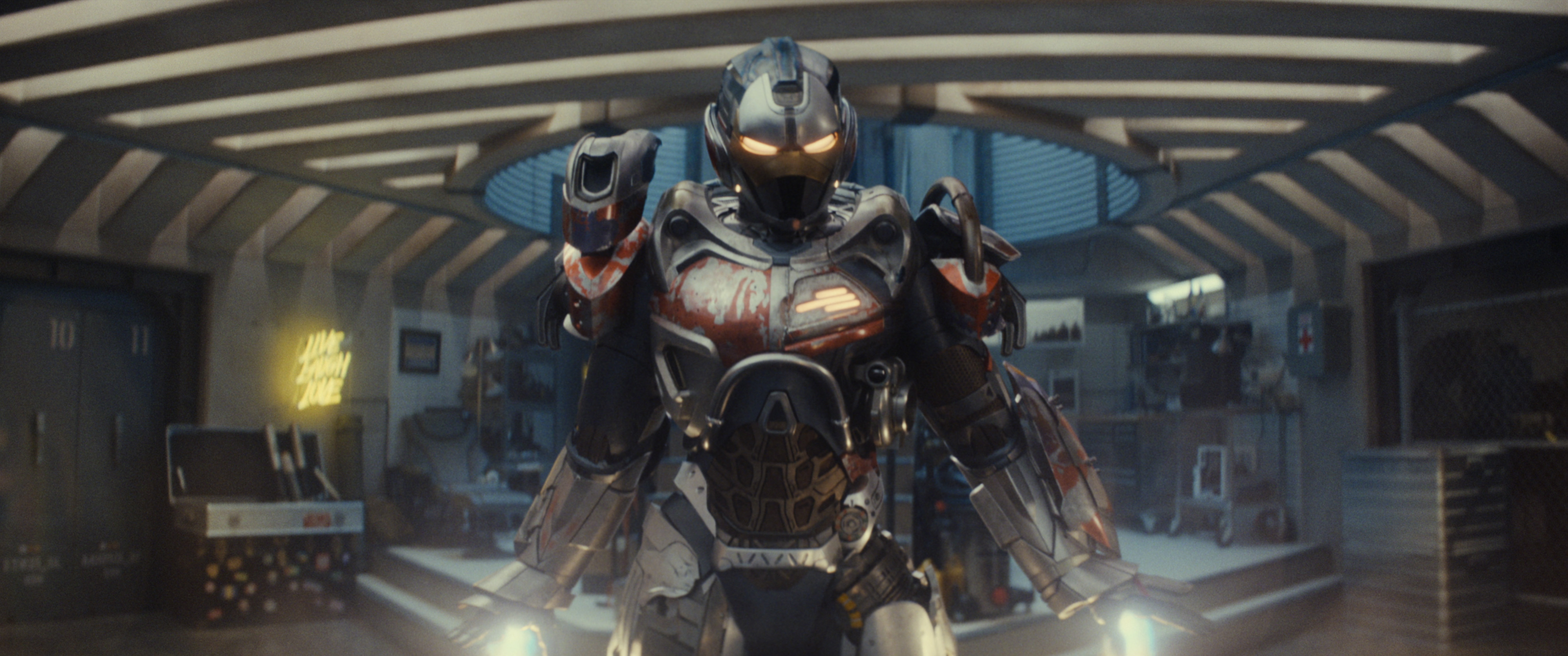 Dominique Thorne in a suit of armor as Ironheart in Marvel’s Ironheart