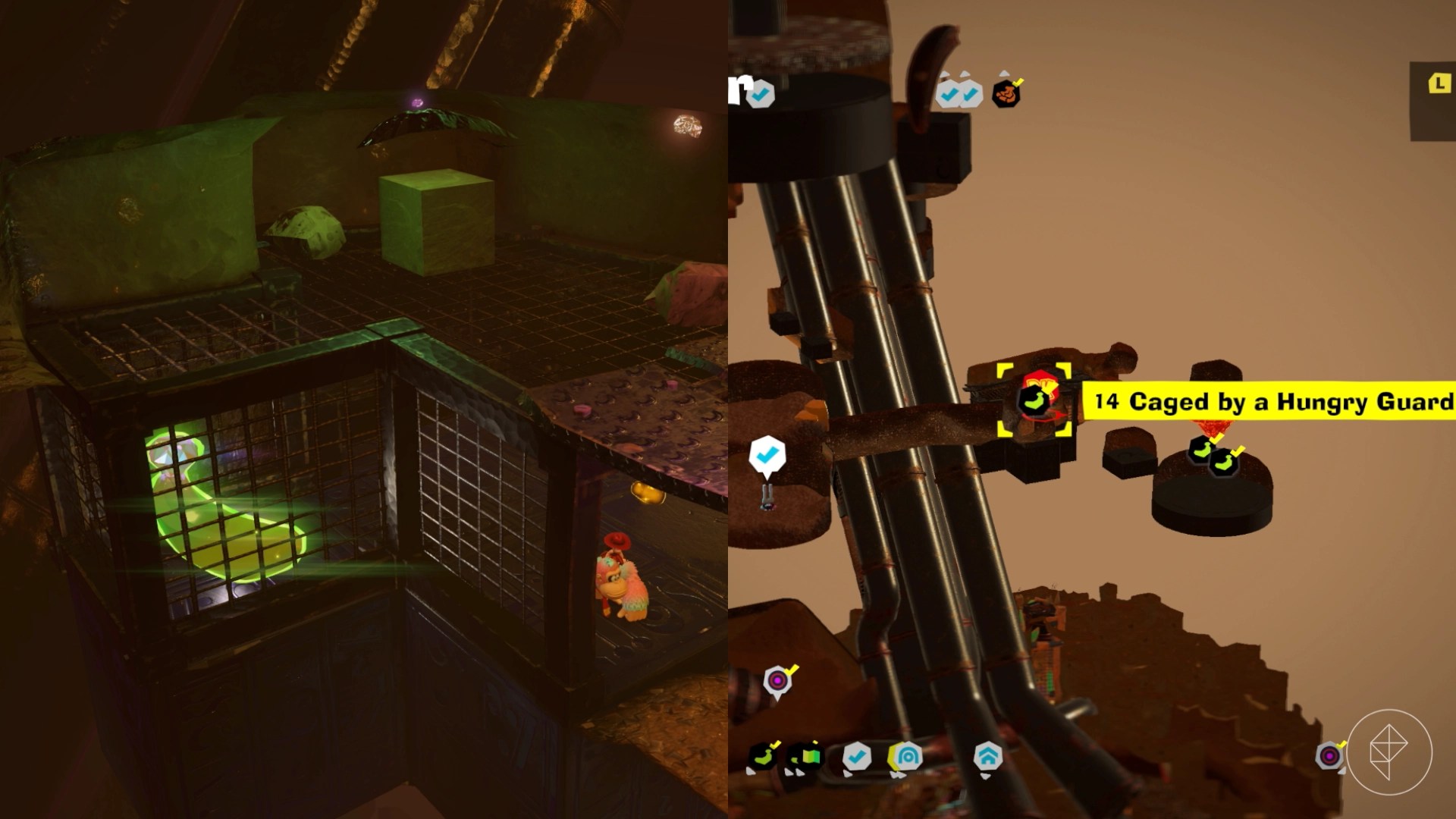 Donkey Kong entering a cage with a golden banana inside.