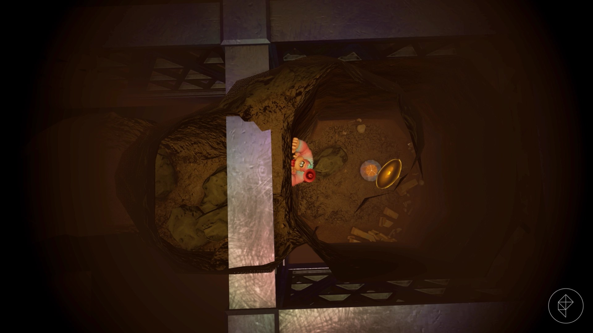 DK climbs over a metal wall to access a banana in Donkey Kong Bananza.