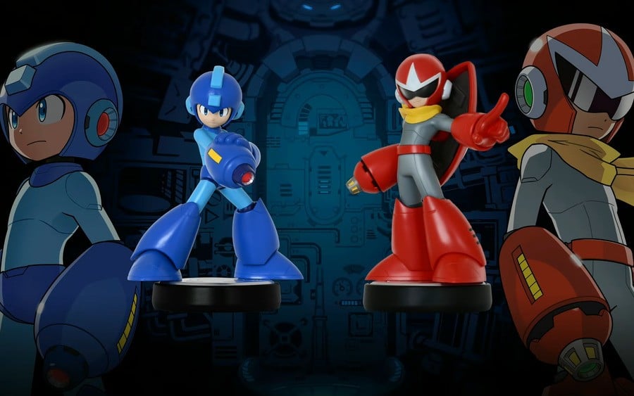 Gaming collectibles and figures displayed on a shelf