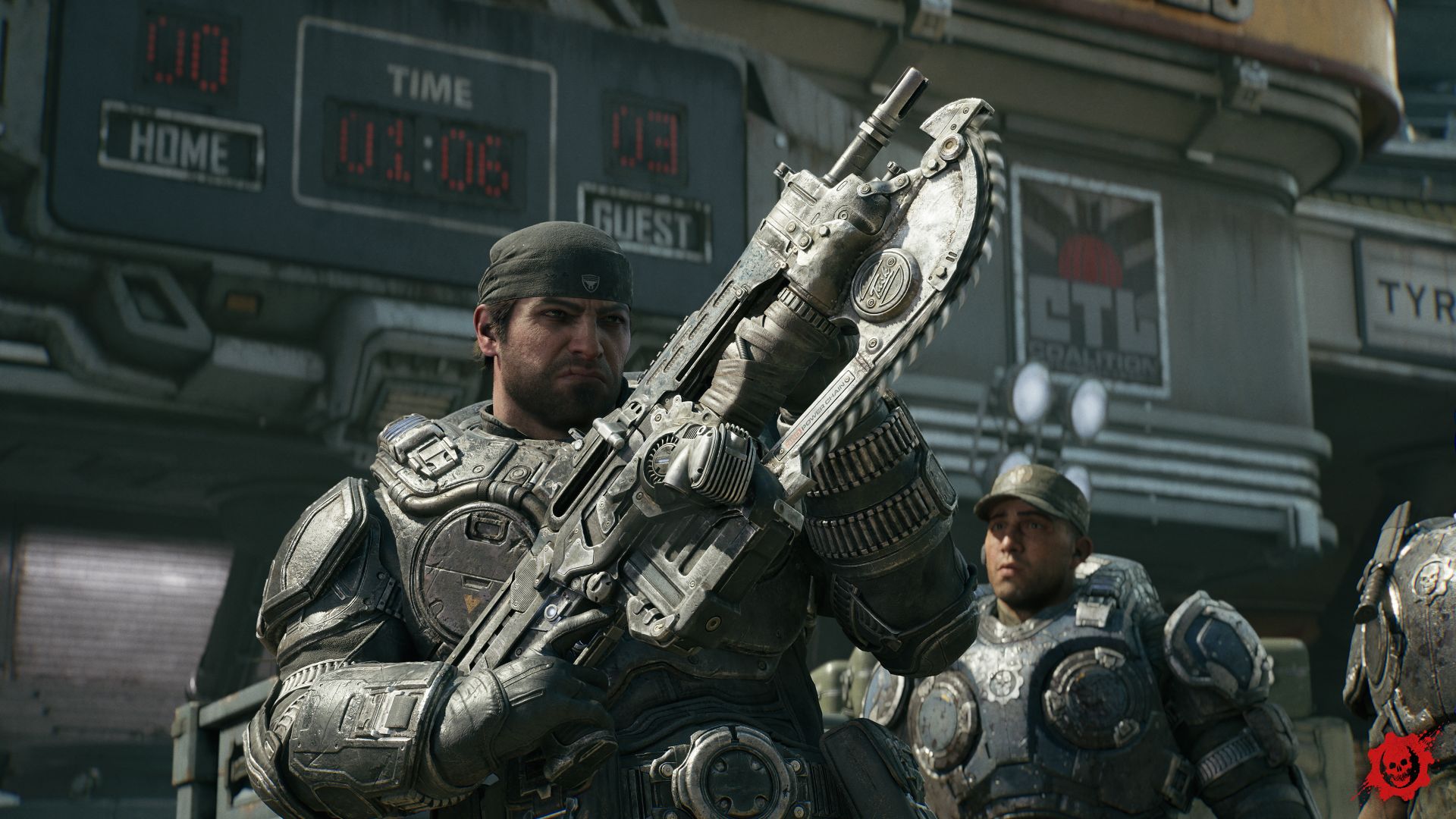 A gamer playing an online multiplayer shooter on a TV screen