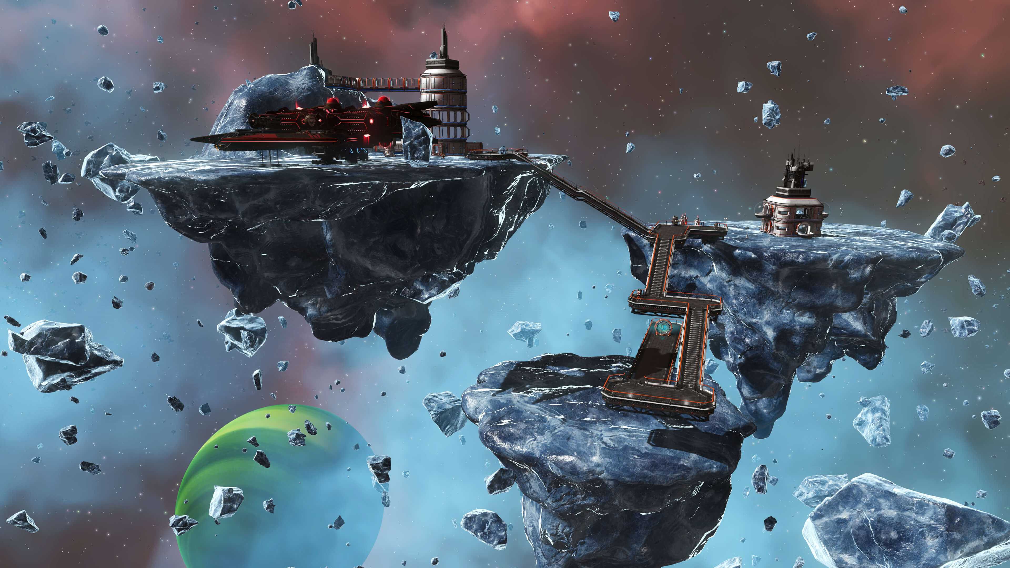 Construction in space representing the new space base building feature in No Man's Sky