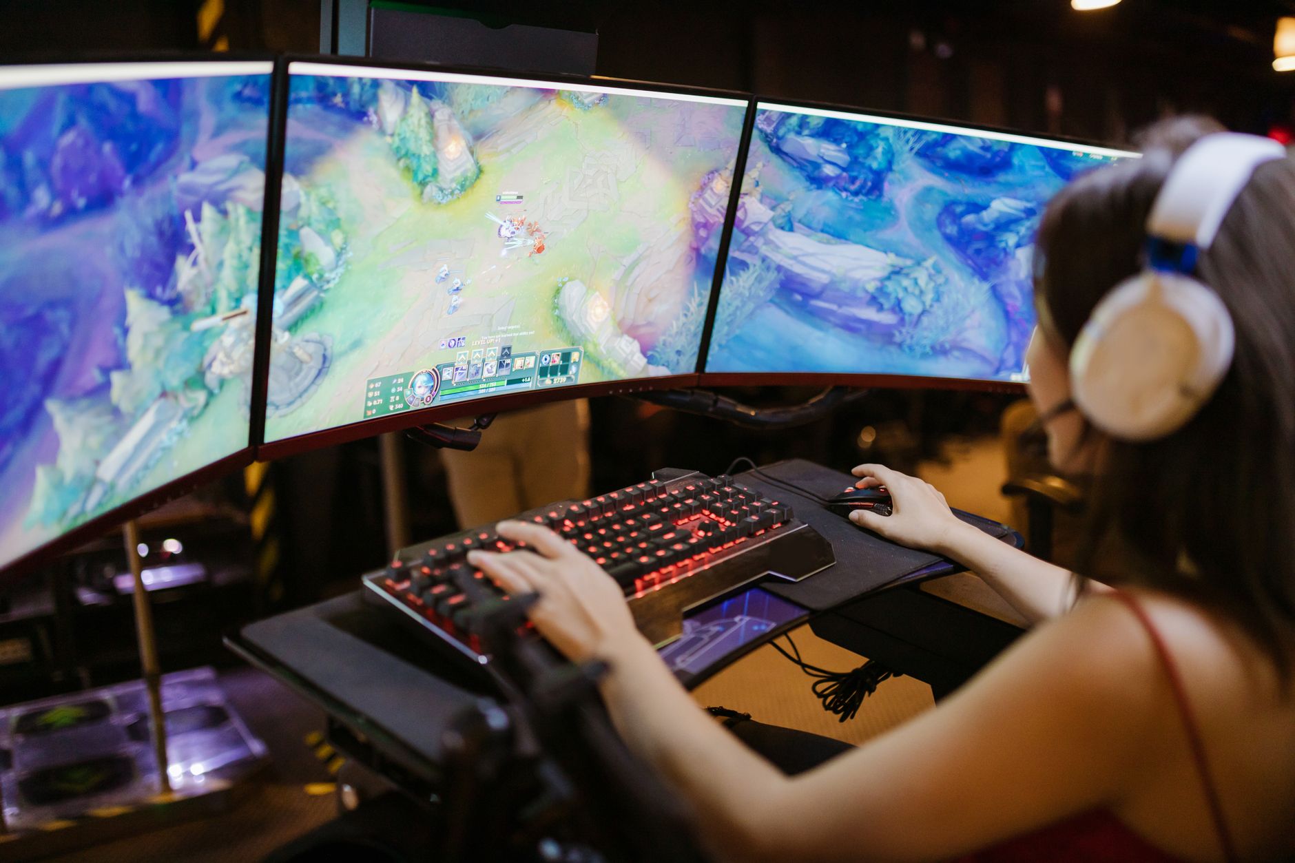 HDR gaming monitor displaying vivid colors in a dark room